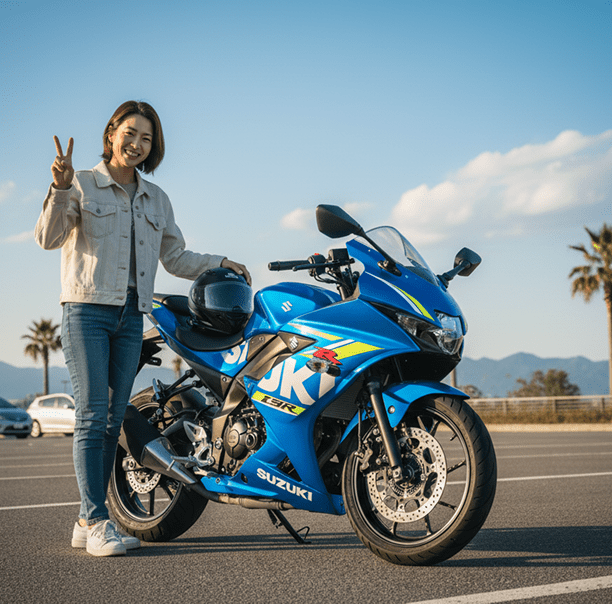 バイクと女性の写真